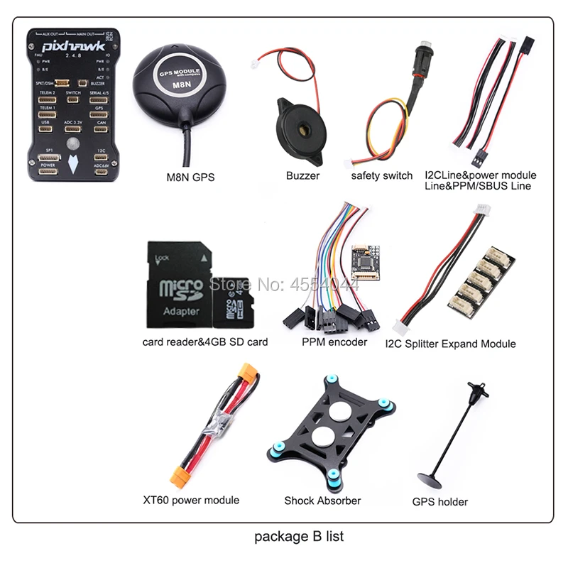 Контроллер полета Pixhawk PX4 PIX 2.4.8 32 бит игровые джойстики w/4G SD M8N gps+ 433 МГц/915 МГц 100 мВт радиотелеметрия++ I2C+ мг+ xt60 силовой модуль - Цвет: Package B