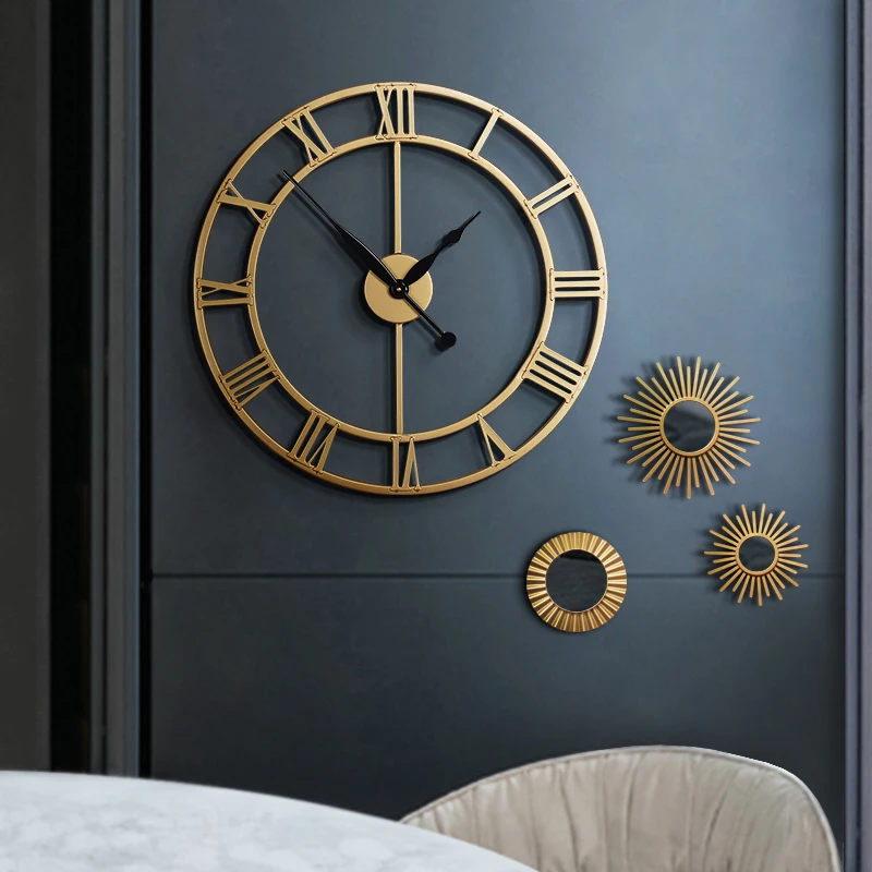 

clock living room light luxury atmosphere creative personality clock watch wall ultra-quiet home clock decoration