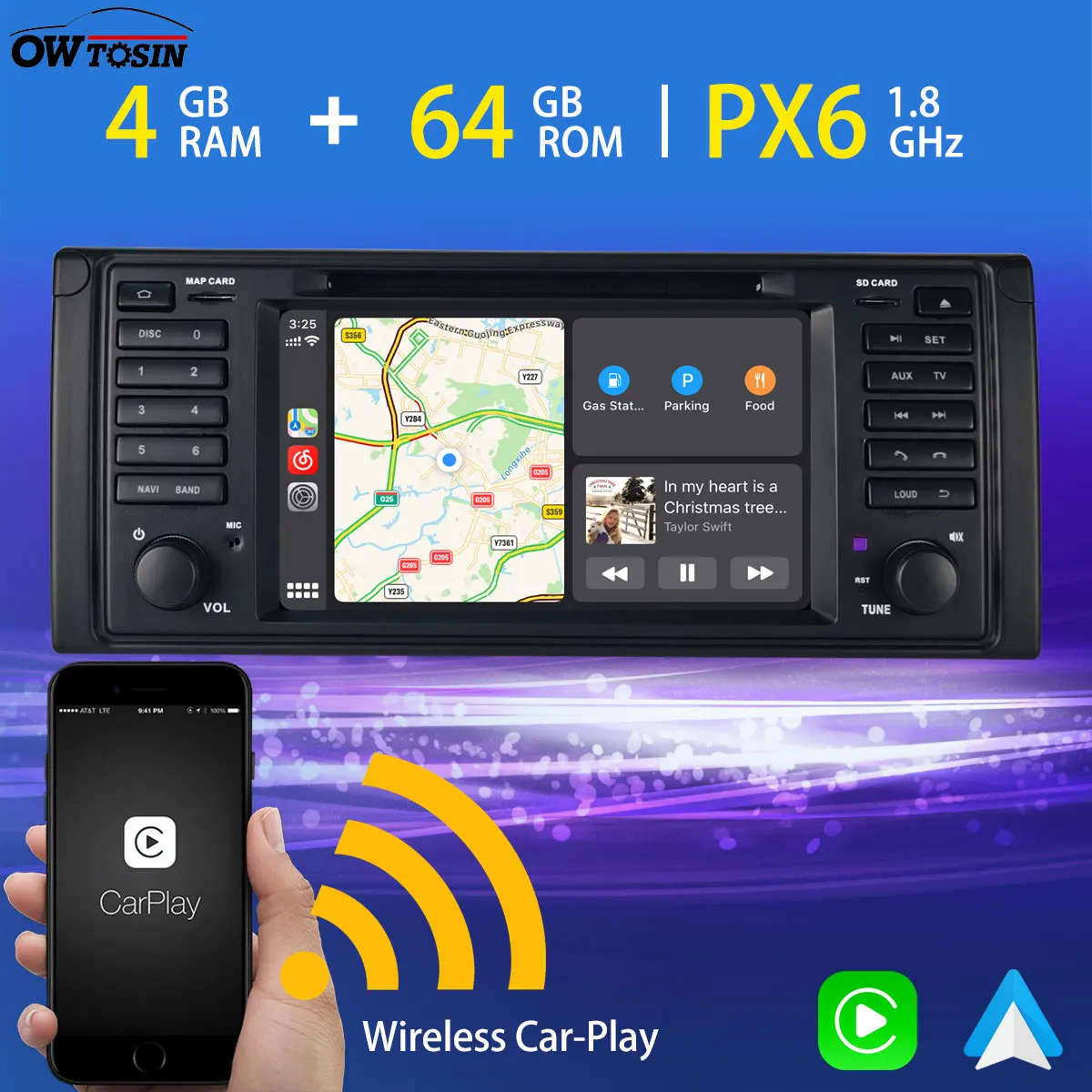 Автомобильный мультимедийный плеер с GPS-навигацией Android 10 PX6 4 Гб + 64 ГБ для BMW 5
