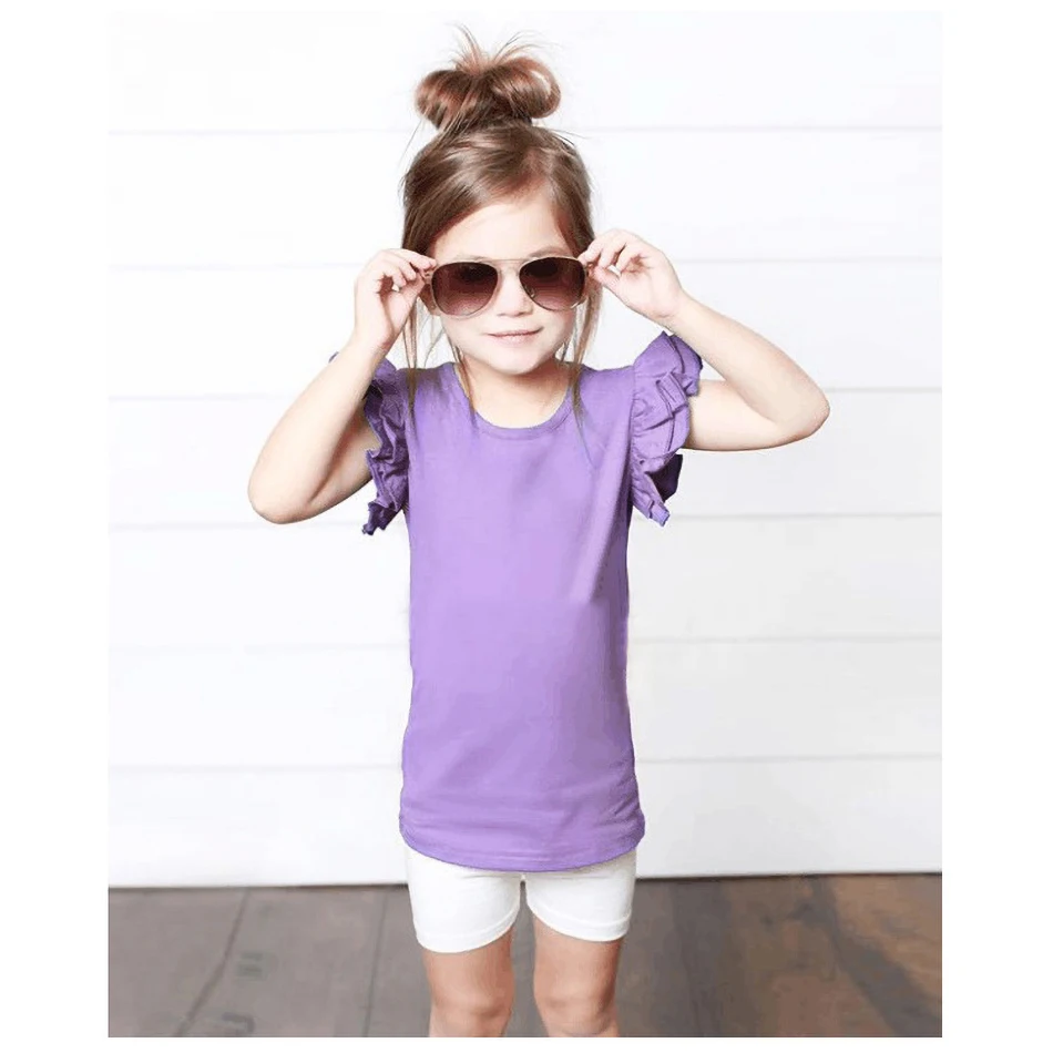 

0-6 Years Children's Clothing Baby Girl Summer Petal Sleeve Solid Color T-shirt Newborn Girl Casual Clothing T-shirt