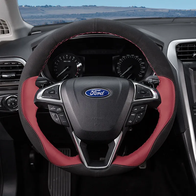 Кожаный чехол на руль для Ford Edge Focus Escape Escort Ecosport Taurus Kuga Mondeo прошитый вручную из