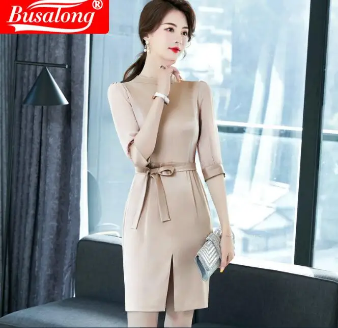 Женское облегающее платье с поясом коротким рукавом | Женская одежда