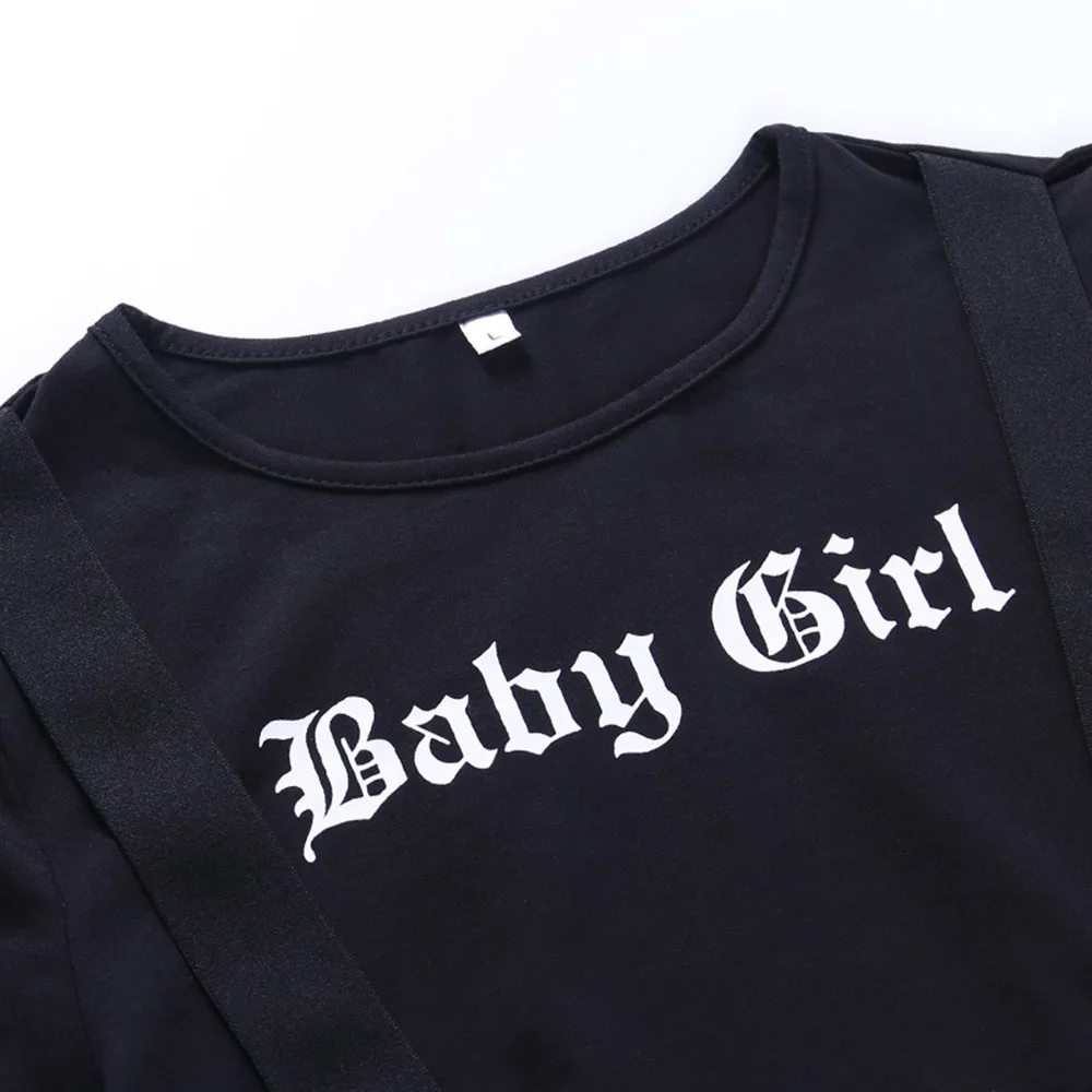

Rosetic Harajuku Letter Gothic T Shirt Women 2021 Summer Tshirts Hollow Tops Tees Streetwear Crop Top Casual Black Goth Tshirt