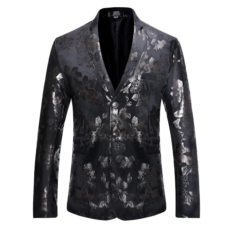

New Floral Bronzing Nightclub Blazer Men Luxury Slim Fit Single Breasted Blazer Jacket Mens Business Party Wedding Dress Blazers