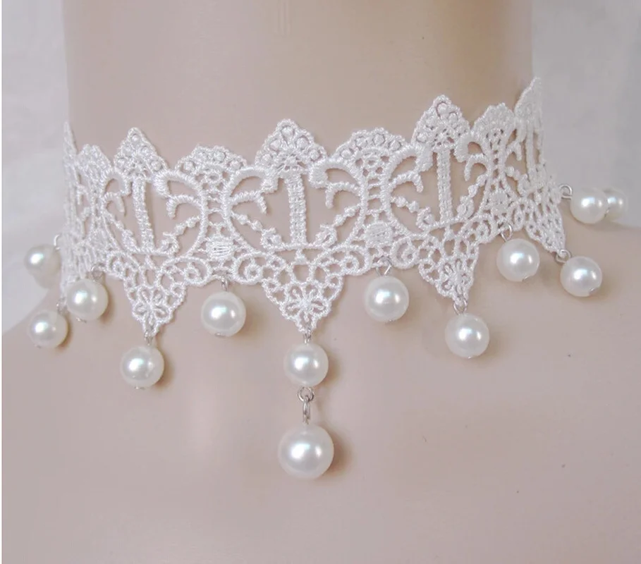 Готическое жемчужное белое кружевное ожерелье невесты платье украшение на шею