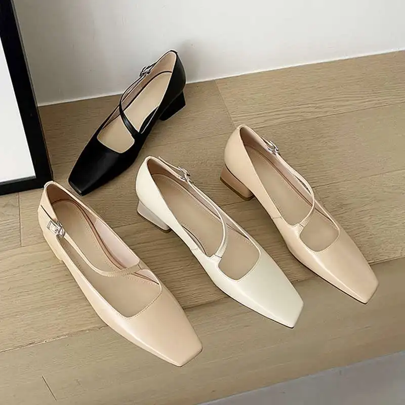

Krazing Pot limited customization genuine leather square toe med heel simple style buckle strap cozy spring new women pumps L69