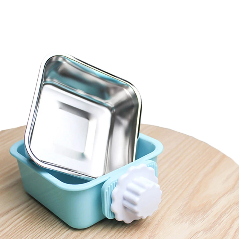 

Pet Bowl Separate Design Stainless Steel Material Water Food Feeder Feeding Hanging Square Bowls Pet Supplies Dog Cat Crate Cage