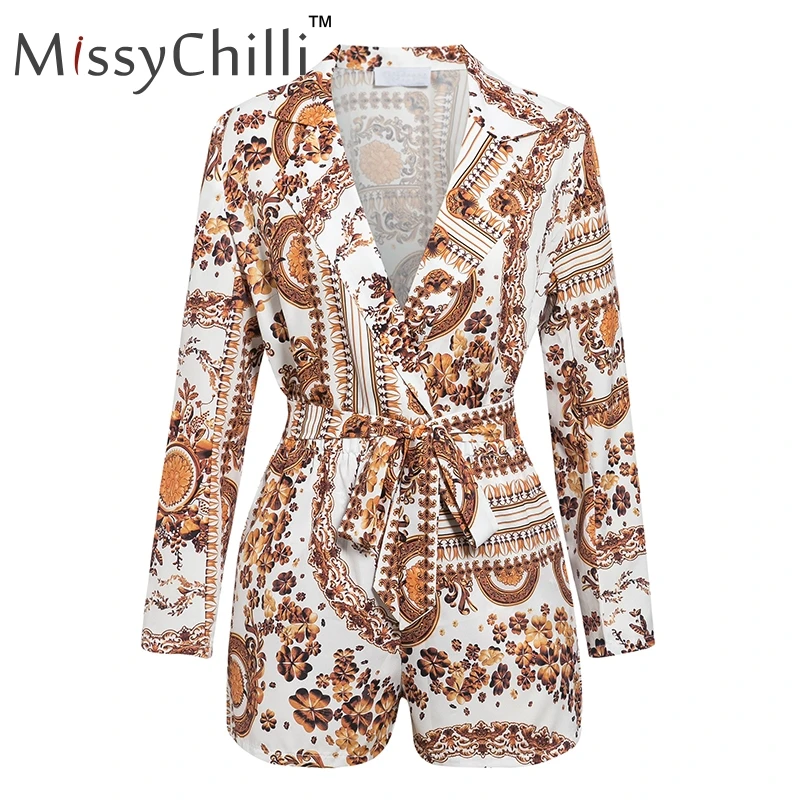 Золотой MissyChilli Пейсли Модный бандажный пояс женский комбинезон женский сексуальный комбинезон из двух частей осенние вечерние комбинезоны - Цвет: Золотой