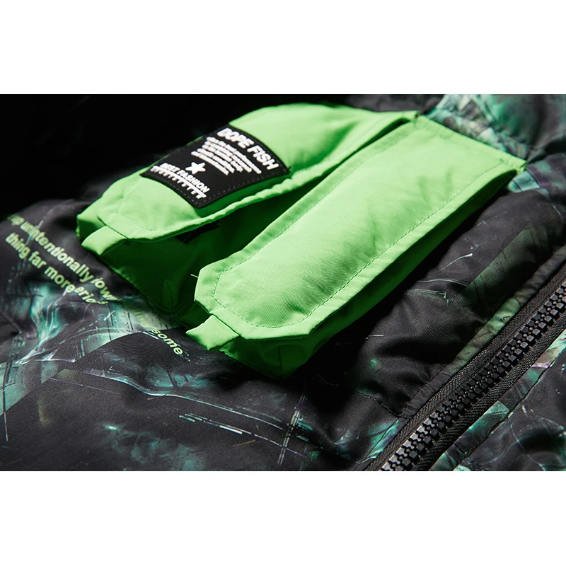 Мужская парка с капюшоном и граффити RHYMONSTER асимметричными карманами контрастных