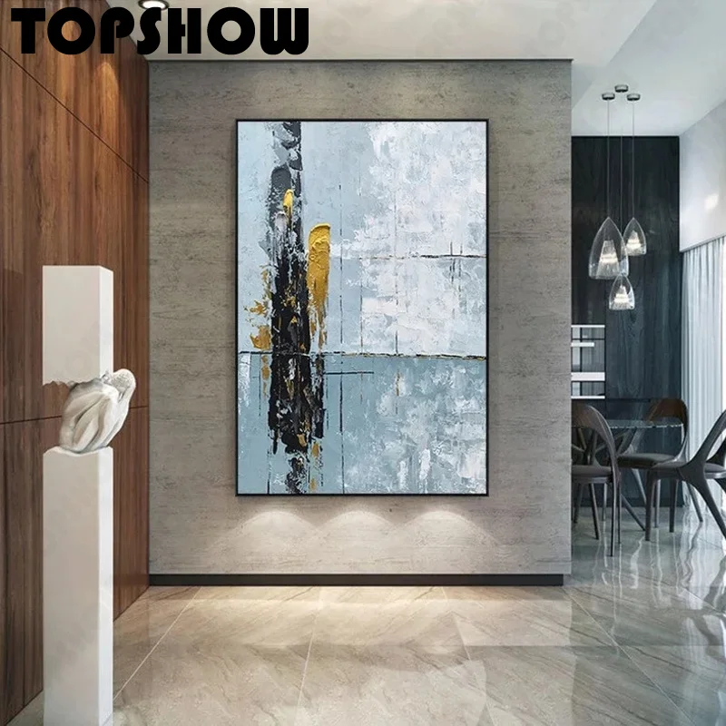 

Light Blue Gold Thick Brush Strokes Large Original Hand Painted Abstract Painting Modern Abstract Painting Oil Painting Wall Art