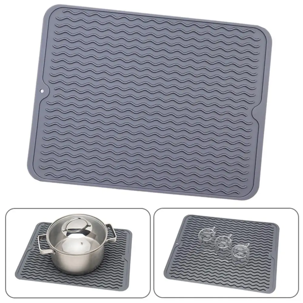 

2pcs Pad Table Tray Non-Slip Heat Resistant Home Silicone Kitchen Utensils Thickened Rectangle Drying Dishes Drain Mat Foldable