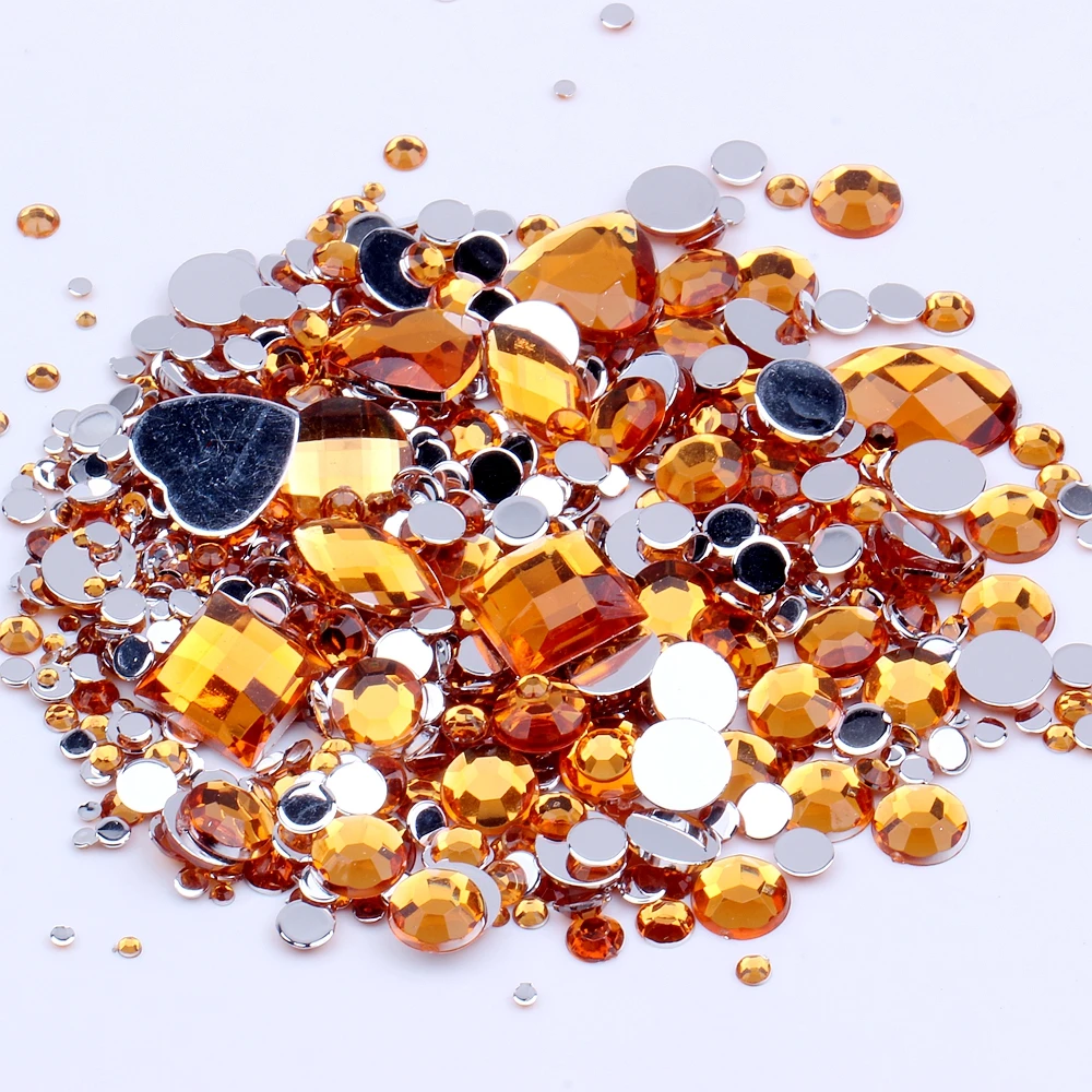 

New Arrive Rhinestones Orange 1000pcs Mixed Sizes Acrylic Non Hotfix Flatback For 3D Nail Art Stones DIY Design Decorations
