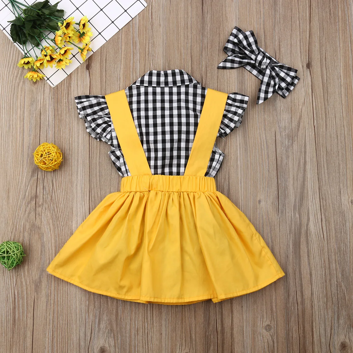 3Pcs Toddler Baby Girl Clothing Set Checks T-shirt Top Skirt Dress Headband Plaid Baby Outfit Casual Kids Clothes Girls Clothing