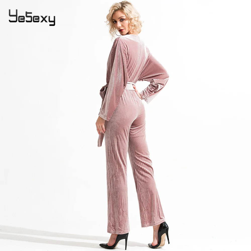 Женские бархатные комбинезоны Yesexy однотонные с длинным рукавом и глубоким