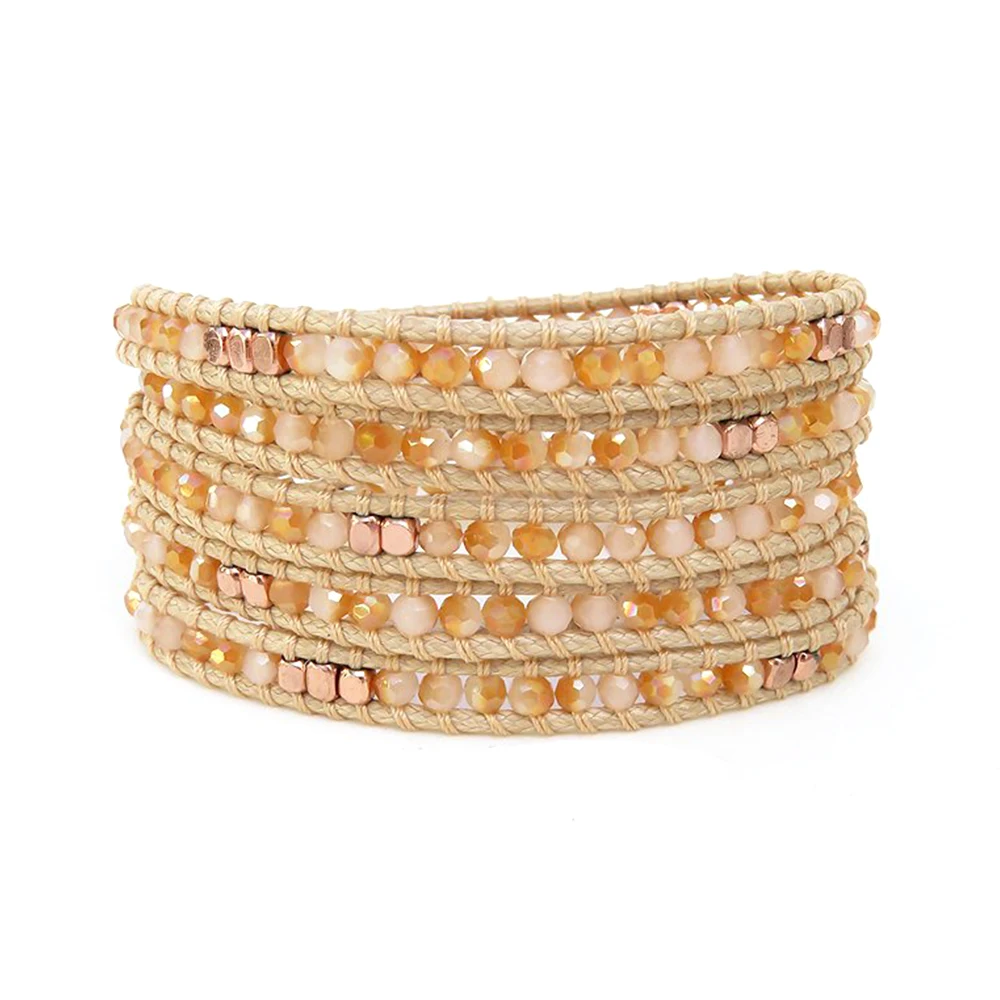 

5 нитей ограненные Кристальные браслеты для женщин половина цвета шампанского браслет с кристаллами медные бусины браслет подарок для женщ...