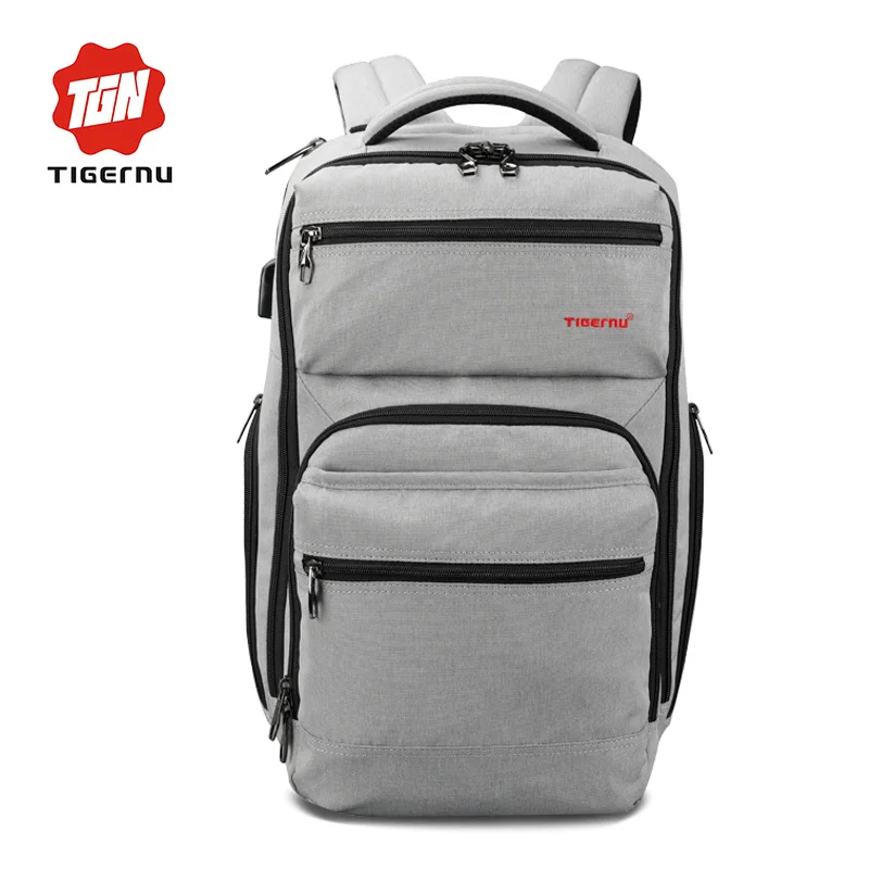 Новое Прибытие Tigernu Марка 15.6 дюймовый Внешний USB зарядки Ноутбука Рюкзак Мужчины Женщины Анти-кражи Рюкзак Мешок Школы - Цвет: Grey
