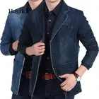 Мужской джинсовый Блейзер 4XL, Модный хлопковый винтажный костюм, верхняя одежда, мужское синее пальто, джинсовая куртка, Мужские приталенные джинсовые блейзеры