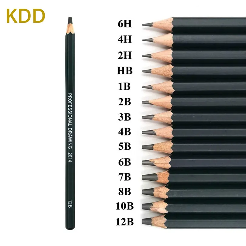 

KDD 14Pcs/set Professional Sketch Drawing Pencil Set Hb 2B 6H 4H 2H 3B 4B 5B 6B 10B 12B 1B Painting Pencils Stationery Supplies