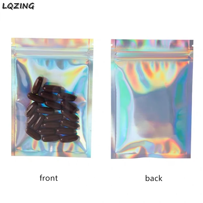 

500X Thicked Flat Zip Lock Bags Pouches Packing Cosmetic Plastic Laser Iridescent Baggies Holographic Makeup Hologram Zipper Bag