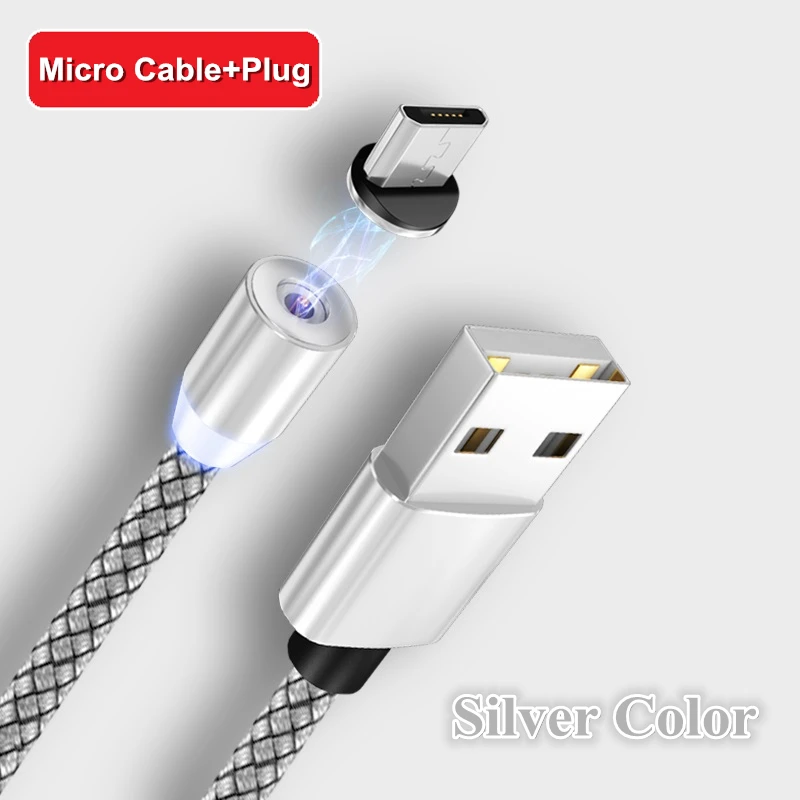 Быстрая зарядка USB кабель для Iphone TYPE-C Micro USB кабель для передачи данных магнитный разъем для Xiaomi Redmi samsung oppo зарядное устройство 1 м 2 м линия - Цвет: Silver for Micro