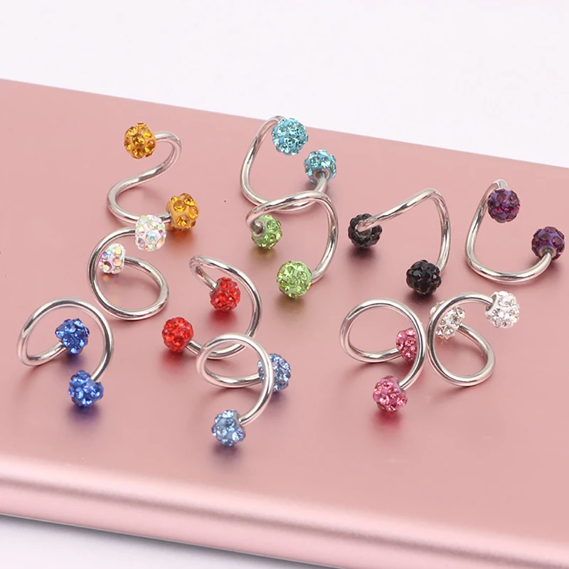 

1 PC Crystal Double Balls Twisted Helix Cartilage Earring Piercing Body Jewelry Gauge Ear Labret Ring Steel