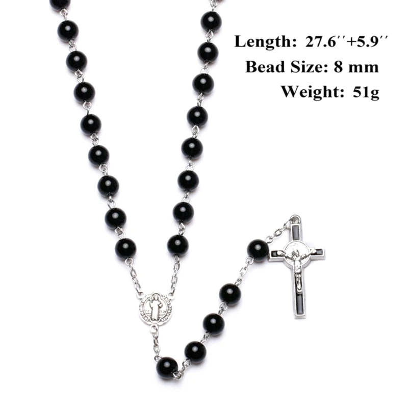 

Black Glass Christ Jesus Cross Religious Necklace Catholic Rosary Necklace Church Souvenirs Prayer Pendant Necklace