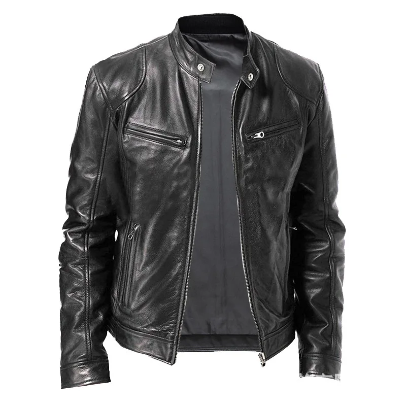 

2021 spring and autumn hot style men's leather jacket European and American men's PU leather jacket motorcycle windproof jacket