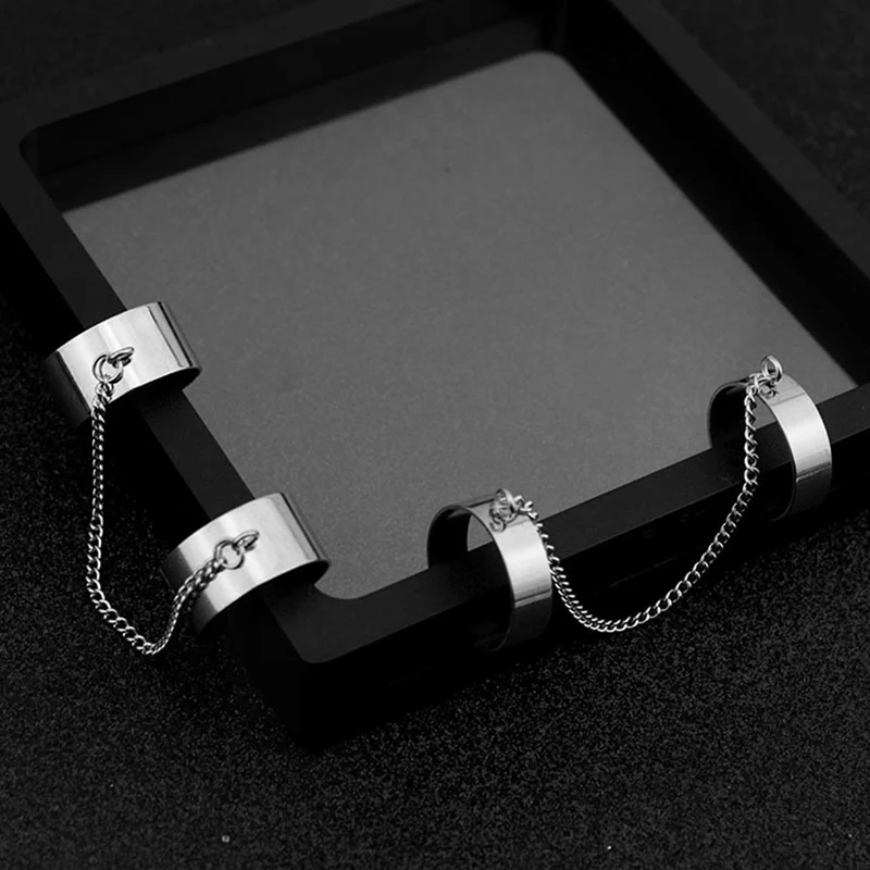 Корейское кольцо с 2 соединительными пальцами Панк цепь из нержавеющей стали