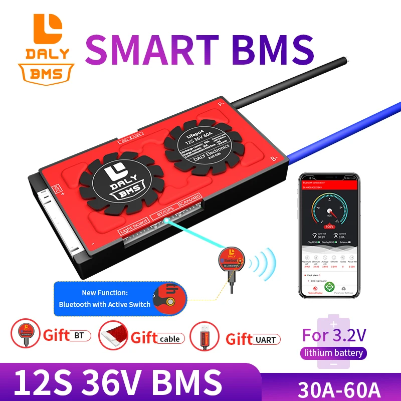 

GIFT Bluetooth 36V CAN UART Batteries 3.2V smart BMS12S 36V LiFePO4 batter pack LiFePO4 30A 40A 60A Battery Management System