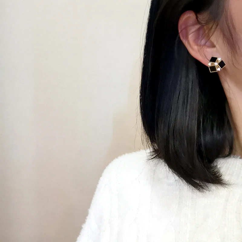 Женские Геометрические серьги-гвоздики корейские квадратные серьги с