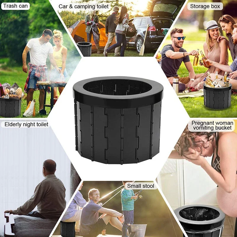Portable Folding Toilet Seat Commode Porta Potty Car Bucket for Camping Hiking Long Trips Traffic Jam |