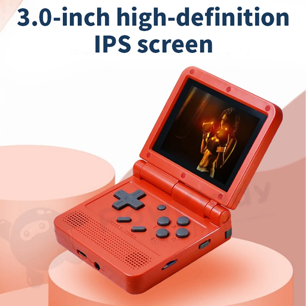 POWKIDDY 64-Bit Classic Retro Gba Arcade Ps1 Game Console Children’S Gift V90 3-Inch Screen Mini Palm Flip Handheld Console