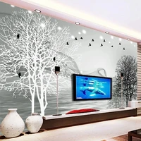 custom wall mural modern trees birds reflection abstract art fresco living room tv sofa bedroom home decor papel de parede 3 d