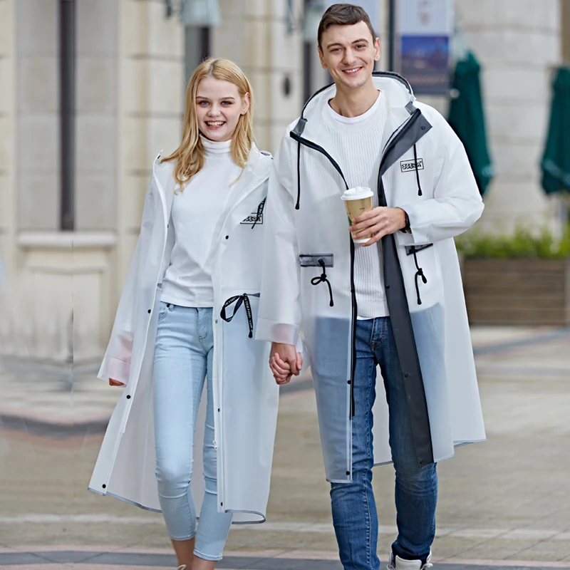 

New style top quality fashion waterproof women men long transparent raincoat jacket hooded cape for outdoor activities