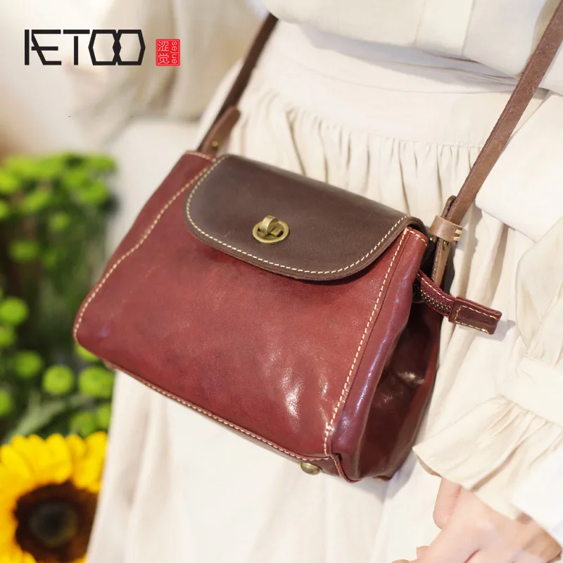Летняя кожаная сумка AETOO в стиле ретро с косым низом набор из 100 топов мягкой кожи