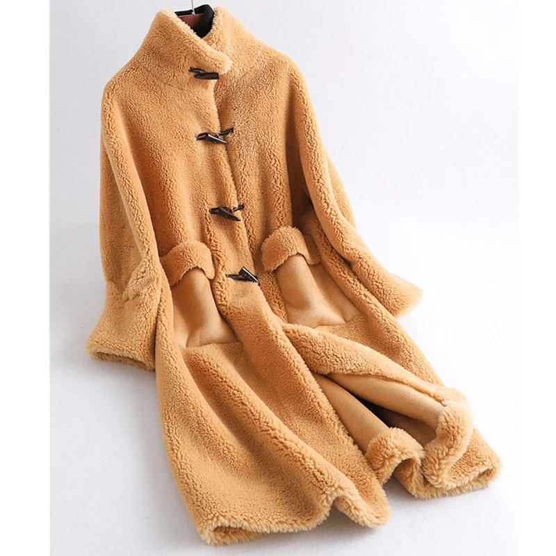 Зима 2020 Новинка дубленка из овчины частицы средней длины мех цельный