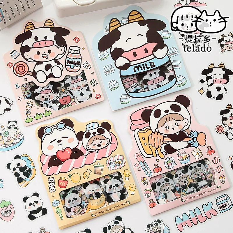 

Panda Cow PET Waterproof Thermos Cup Phone Decoration Cute Children's Handbook Material Sticker Pack Cute Stickers Korean