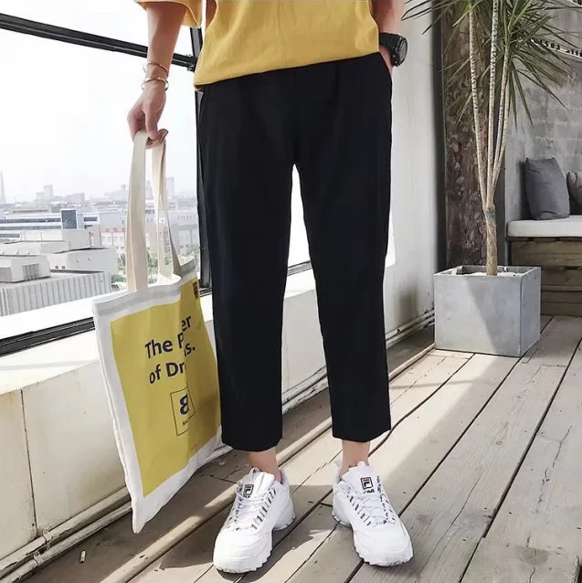 

YTX042 Summer Hong Kong style straight pants men's ninth pants student bf casual pants