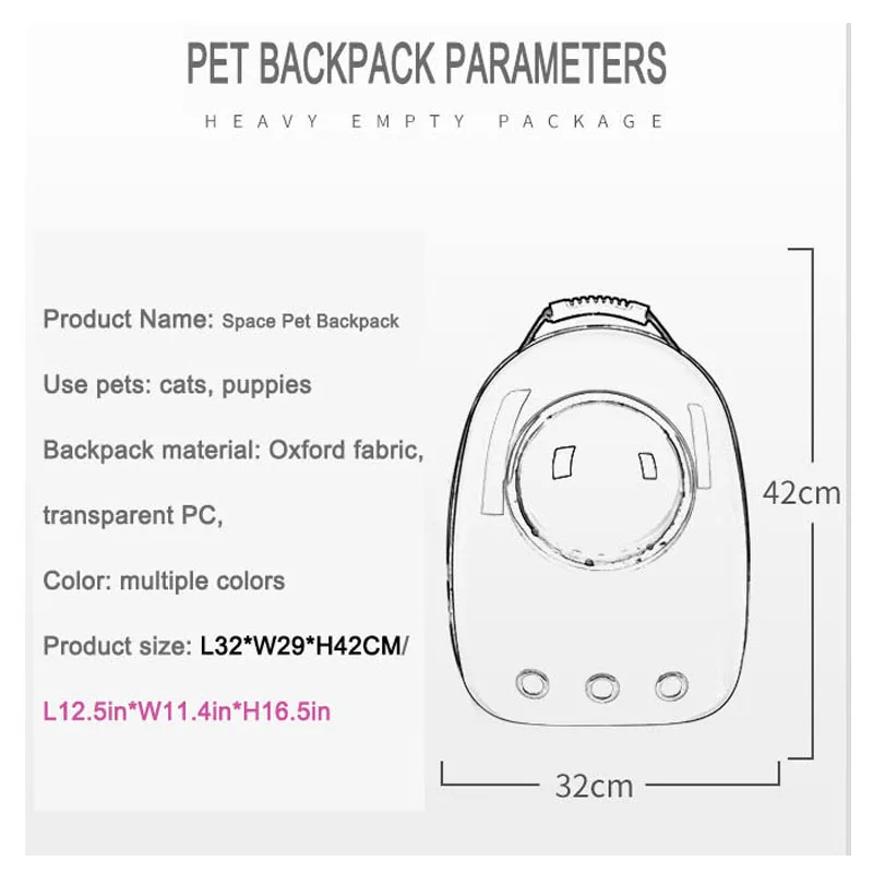 

Portable Cat bag Breathable Pet Carrier Bag Outdoor Travel Backpack for cat and dog Transparent Space pet Cat Carrier Backpack