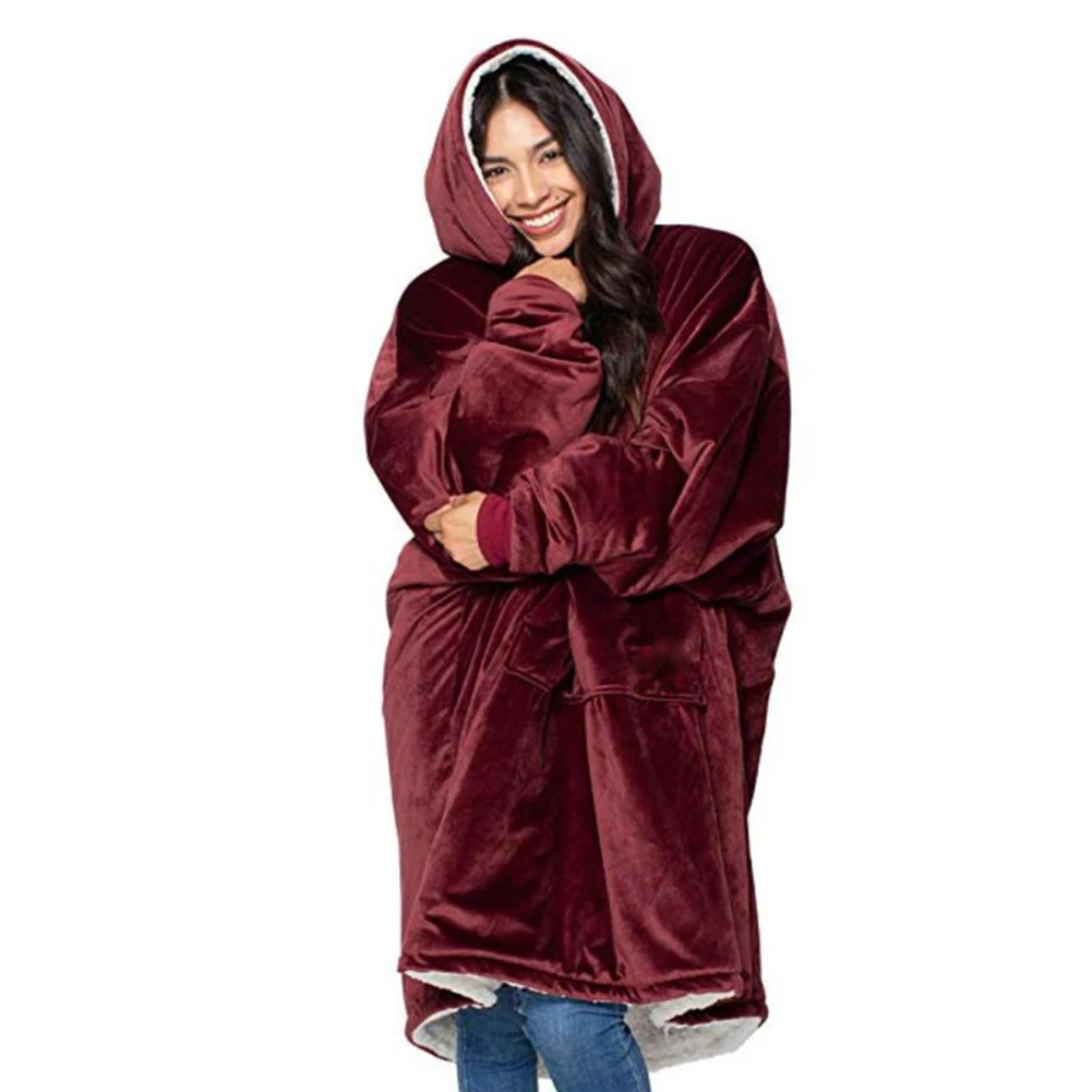 

2020 Oversize Winter Fleece Warm Hoodies Sweatshirts Unisex Pocket Robe Blanket