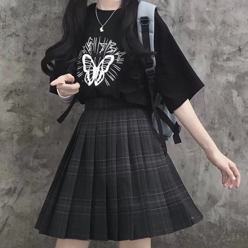 

FAKUNTN Kawaii Harajuku готическая Черная клетчатая юбка женские плиссированные мини-юбки японская школьная форма осень в стиле преппи для девочек JK