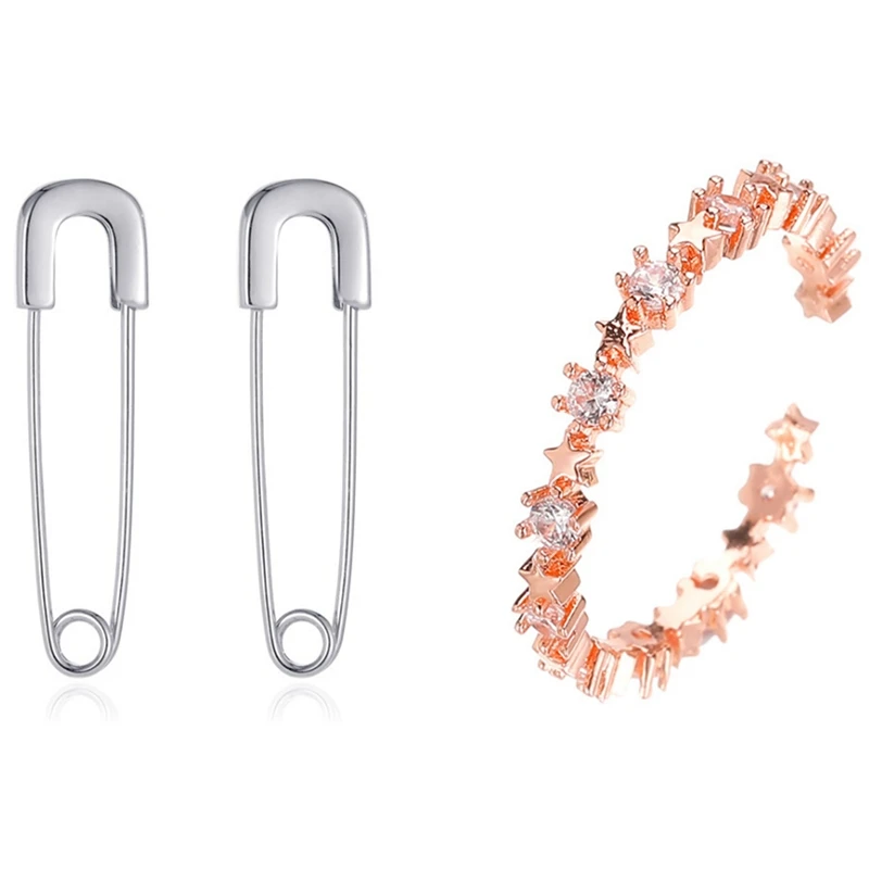 

New Simple Five-Pointed Star Ring with Korean Version of Paper Clip Earrings