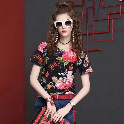 

Summer short sleeve T-shirt 2021 new fashion printing fashion brand versatile top slim bottom shirt