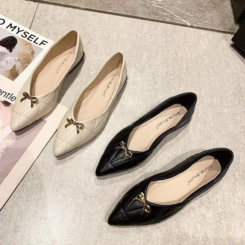 

Shallow Mouth Shoes Woman Flats Pointed Toe Modis Bow-Knot Casual Female Sneakers Soft Dress Boat New Moccasin 2021 Summer