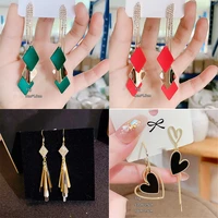 long rhinestone earring heart shaped red dangler rhombus black eardrop green fashion womengolde earrings girl gifts for friends