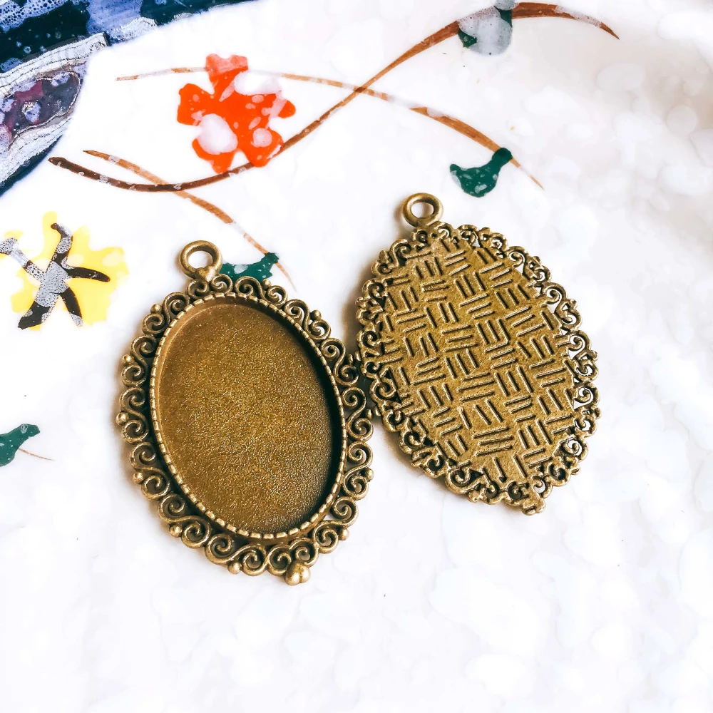

5pcs/lot 20x30mm Necklace Pendant Setting Antique Bronze Silver Glass Cabochon Blank Base Supplies for Jewelry T161