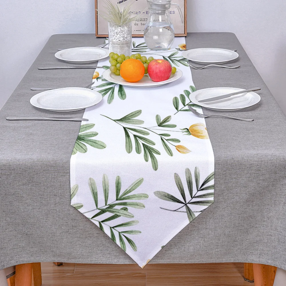 Современная настольная дорожка с желтыми цветами и зелеными листьями весенний