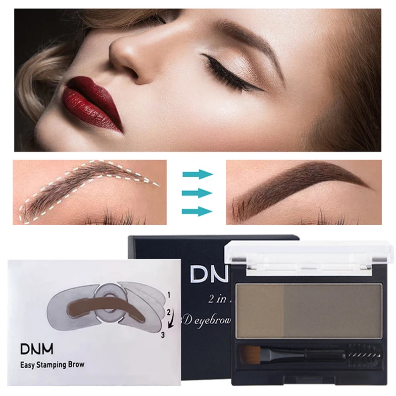 Тени для век макияж глаз 2 цвета водостойкая пудра бровей Палитра + штамп