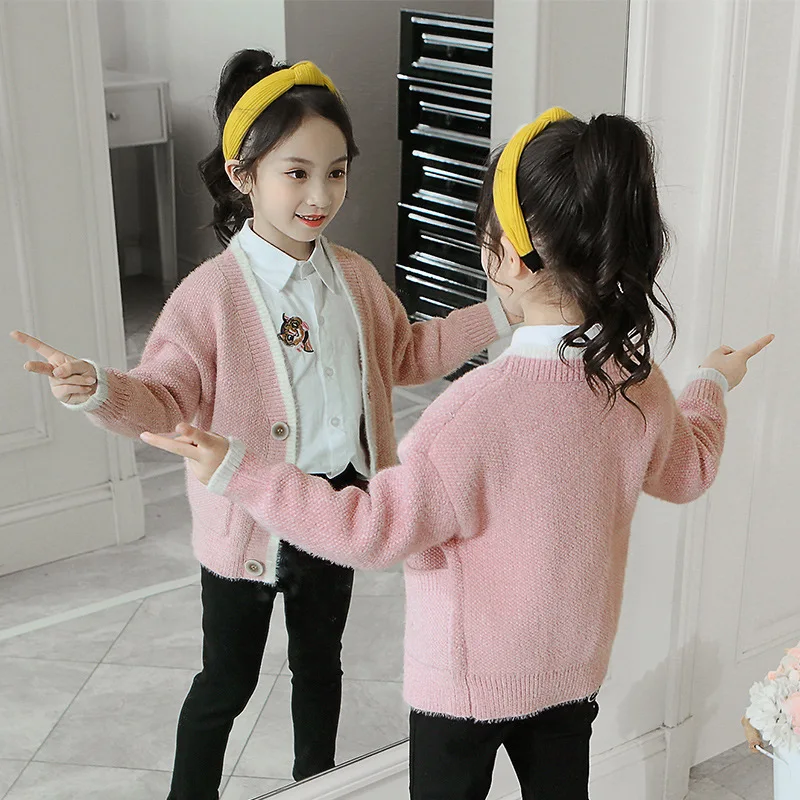 

Children Cotton Knit Coats Baby Big Girls Autumn Knitted Solid V-neck Cardigan Clothing Kids Fashion Jackets Tops Clothes 4-16Y