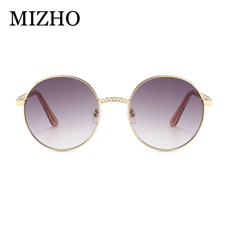 MIZHO, модные розовые солнцезащитные очки для женщин, круглый модный, высокое качество, металлическая цепь, UV400, оттенки, классические корейские очки, мужские очки